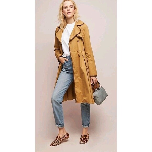 Anthropologie Ett Twa Marley Trench Tan Brown Belted Jacket Coat Size 8 - Picture 4 of 8